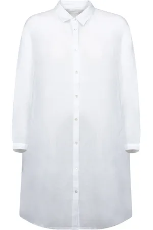 120% Lino Bluzki, Kobieta, Biały, S, Biała lniana oversize koszula