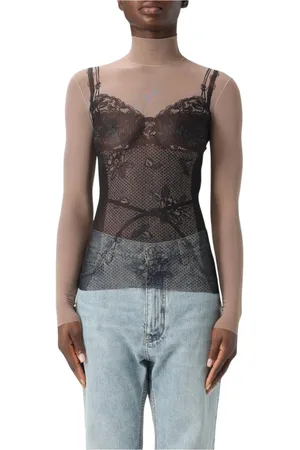 Balenciaga Swetry, Kobieta, Czarny, M, Len, Czarny Lace Up Mock Neck Top
