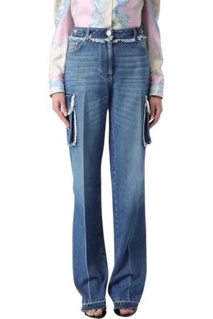VERSACE Jeansy, Kobieta, Niebieski, W28, Denim, Jeansyy z szerokimi nogawkami i kieszeniami cargo
