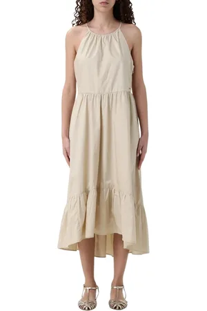Armani Exchange Sukienki, Kobieta, Beżowy, XS, Biała Sukienka Midi z Rozkloszowaną Spódnicą Elegancki Styl