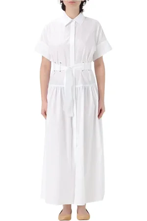 Max Mara Sukienki, Kobieta, Biały, 2XS, Biała Bawełniana Sukienka Midi Z Paskiem