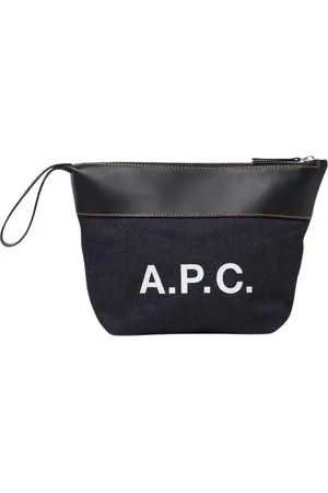 A.P.C. Torebki, Mężczyzna, Niebieski, ONE SIZE, Denim, Denimowa Skórzana Kosmetyczka