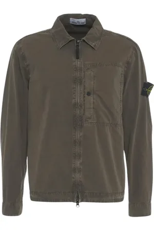Stone Island Kurtki, Mężczyzna, Zielony, M, Płócienny Overshirt z efektem 