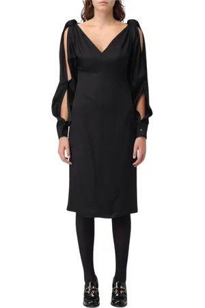 Bottega Veneta Sukienki, Kobieta, Czarny, S, Elegancka Czarna Sukienka Midi Długie Rękawy