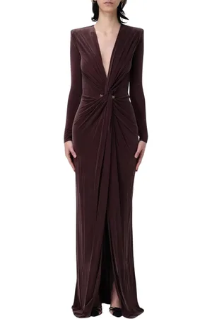 Elisabetta Franchi Sukienki, Kobieta, brązowy, XL, Elegancka Sukienka Maxi z Wiązaniem