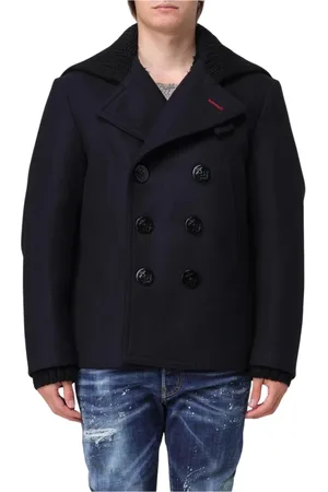 Dsquared2 Płaszcze, Mężczyzna, Niebieski, L, Niebieski Wełniany Płaszcz Peacoat