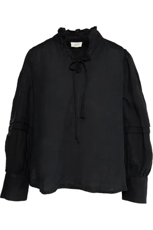 Hest Bluzki, Kobieta, Czarny, XS, Len, Elegancka lniana bluzka w kolorze Jet
