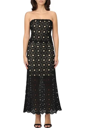 Twin-Set Sukienki, Kobieta, Czarny, S, Czarna Długa Sukienka z Koronką Elegancki Styl