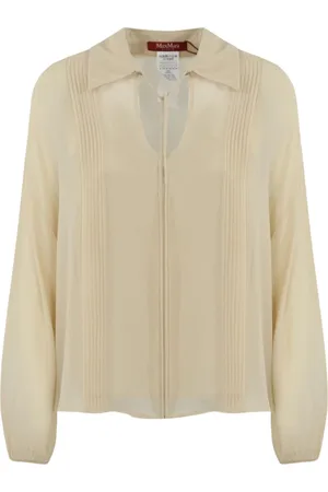 Max Mara Bluzki, Kobieta, Beżowy, L, Elegancka Jedwabna Bluzka z Dekoltem V