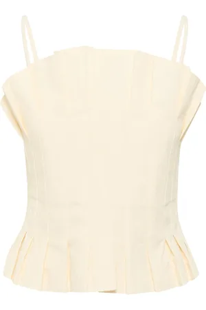 Karen by Simonsen Koszulki, Kobieta, Beżowy, L, Nylon, Elegancka Bluzka z Falbanami Egret