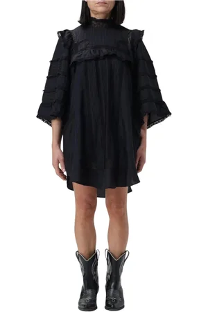 Isabel Marant Sukienki, Kobieta, Czarny, S, Czarna Koronkowa Sukienka Mini z Falbankami