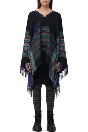 Vivienne Westwood Kurtki, Kobieta, Czarny, ONE SIZE, Czarny Sweter Ponczo z Frędzlami