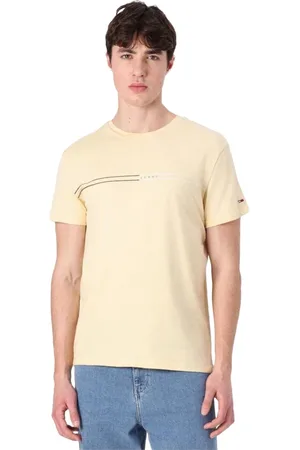 Tommy Hilfiger Koszulki, Mężczyzna, Beżowy, M, Bawełna, Żółty T-shirt Regular Fit z Krótkim Rękawem
