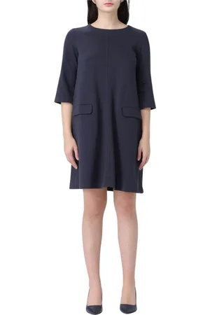 Max Mara Sukienki, Kobieta, Niebieski, L, Niebieska Elegancka Sukienka Ołówkowa z Kieszeniami
