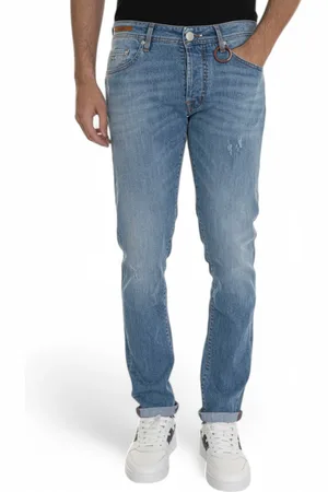 sartoria tramarossa Jeansy, Mężczyzna, Niebieski, W40, Stone Washed Jeansy z 5 kieszeniami i wycięciami