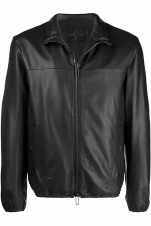 Emporio Armani Kurtki, Mężczyzna, Czarny, XL, Zamsz, Czarna Skórzana Kurtka z Zamkiem