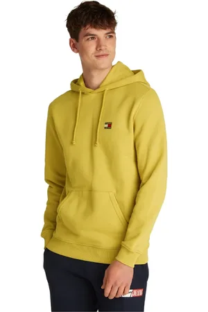 Tommy Hilfiger Bluzy, Mężczyzna, Żółty, L, Żółty Bluza z kapturem z logo z bawełny