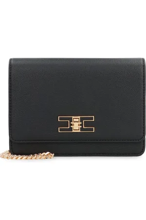 Elisabetta Franchi Torebki, Kobieta, Czarny, ONE SIZE, Skóra, Elegancka torebka na ramię z zapięciem typu turn lock