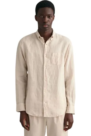 GANT Koszule, Mężczyzna, Beżowy, 4XL, Bawełna, Klasyczna koszula lniana Regular