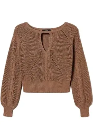 Twin-Set Swetry, Kobieta, brązowy, S, Sweter z Plecionką
