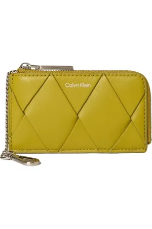 Calvin Klein Akcesoria, Kobieta, Żółty, ONE SIZE, Poliester, Zielony Portfel na Karty Skórzany