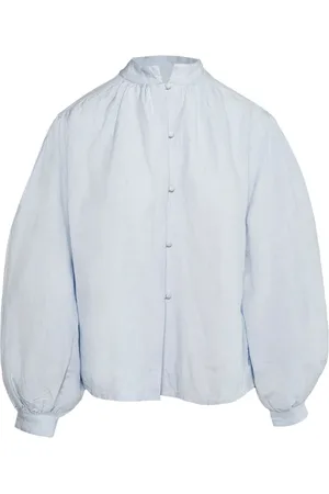 Hest Bluzki, Kobieta, Niebieski, XL, Denim, Faded Denim Włoska Bluzka z Pufami