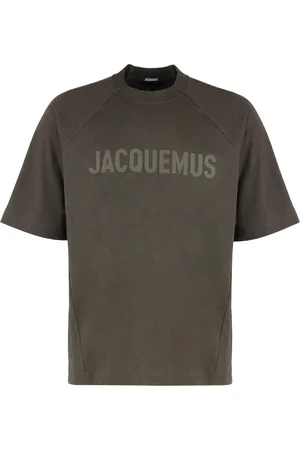 Jacquemus Koszulki, Mężczyzna, brązowy, L, Bawełniana T-shirt z okrągłym dekoltem, żebrowany kołnierz