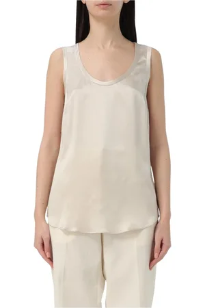 Brunello Cucinelli Koszulki, Kobieta, Beżowy, XS, Brązowy Jedwabny Top Cami Elegancki Design