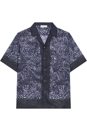 DRIES VAN NOTEN Koszule, Mężczyzna, Niebieski, M, Koszula Hawajska Granatowy Wzór All-Over