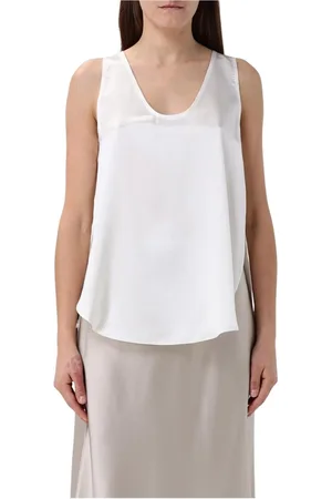 Max Mara Koszulki, Kobieta, Biały, M, Elegancki Bezrękawnik w Brązowym Kolorze