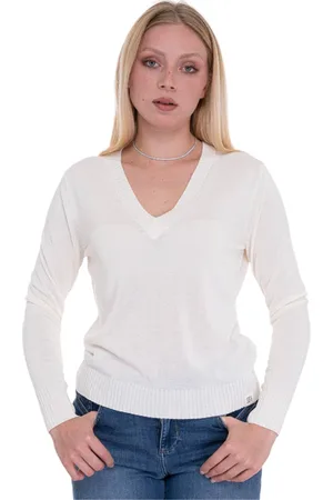 Peuterey Swetry, Kobieta, Biały, XL, Sweter z dekoltem w serek i logo