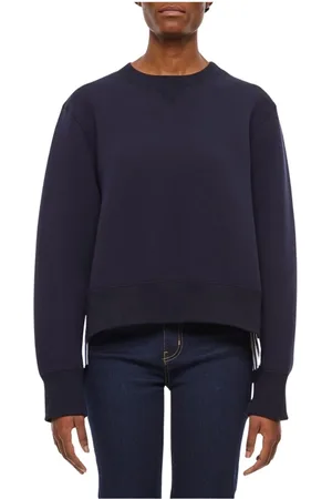 SACAI Bluzy, Kobieta, Niebieski, L, Niebieski Cropped Sweatshirt Stylowy Uniwersalny