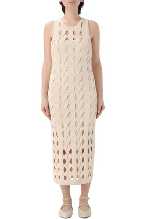 Pinko Sukienki, Kobieta, Biały, L, Elegancka Sukienka Midi z Wycięciami