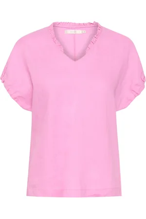 INWEAR Bluzki, Kobieta, Różowy, XL, Cyclamen lniana bluzka z falbaną