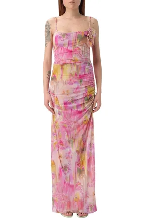 BLUMARINE Sukienki, Kobieta, Różowy, M, Elegancka Kwiatowa Sukienka Maxi