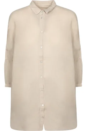 120% Lino Bluzki, Kobieta, Beżowy, L, Elegancka Koszula lniana, Klasyczny Styl
