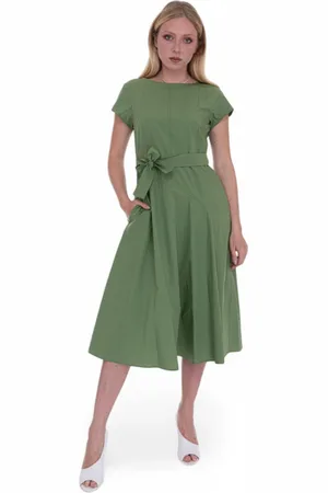 Max Mara Sukienki, Kobieta, Zielony, S, Rozkloszowana Sukienka Midi z Dopasowanym Pasem