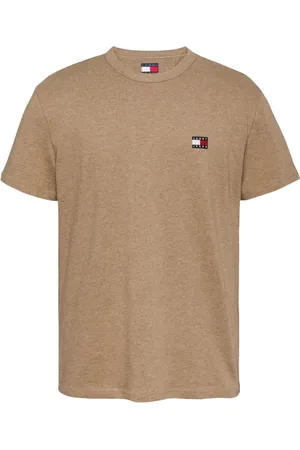 Tommy Hilfiger Koszulki, Mężczyzna, Beżowy, M, Brązowy T-shirt Regular Fit z bawełny