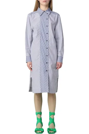 Ganni Sukienki, Kobieta, Niebieski, XS, Elegancka Paskowa Sukienka Midi