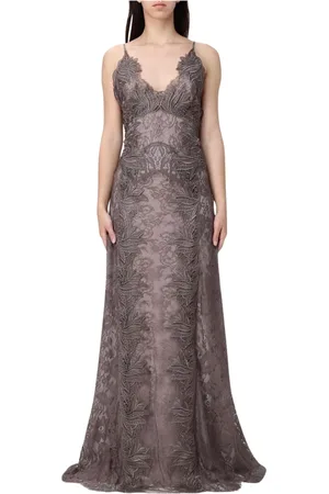Alberta Ferretti Sukienki, Kobieta, Szary, M, Elegancka Sukienka Midi z Dekoltem w Serek