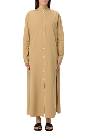 Jil Sander Sukienki, Kobieta, brązowy, S, Brązowa Maxi Sukienka Koszulowa Luźny Krój
