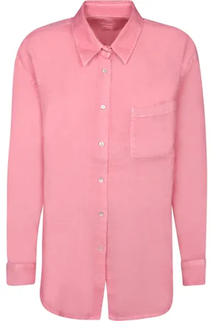 120% Lino Bluzki, Kobieta, Różowy, XS, Elegancka Koszula lniana z Długimi Rękawami