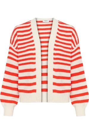 Saint Tropez Swetry, Kobieta, Czerwony, S, Rozpinany Sweter w Paski Flame Scarlet