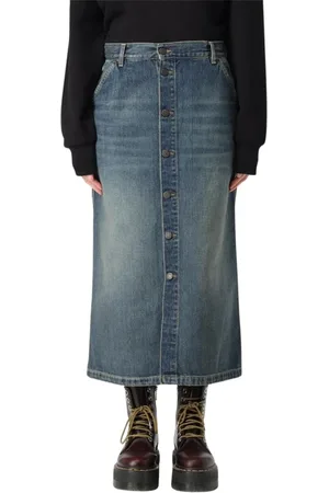 Carhartt Spódnice, Kobieta, Niebieski, S, Denim, Niebieska Spódnica Midi z Denimu na Guziki