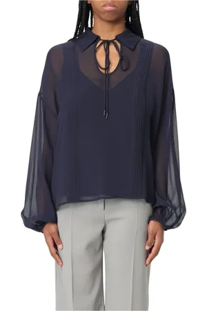 Max Mara Bluzki, Kobieta, Niebieski, XS, Elegancka Jedwabna Bluzka z Dekoltem V