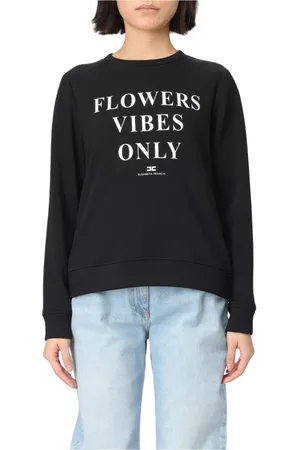 Elisabetta Franchi Bluzy, Kobieta, Czarny, M, Biała Flowers Vibes Bluza