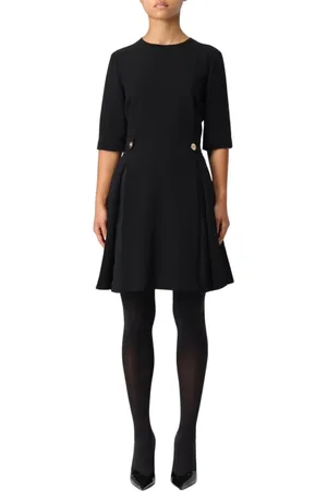 VERSACE Sukienki, Kobieta, Czarny, M, Czarna Plisowana Sukienka Mini