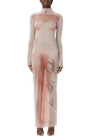 Jean Paul Gaultier Sukienki, Kobieta, Beżowy, XS, Elegancka Sukienka Midi Bez Rękawów Unikalny Design