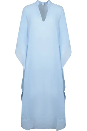 120% Lino Sukienki, Kobieta, Niebieski, S, Niebieska Sukienka Kaftan na Lato