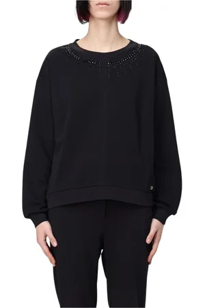 Liu Jo Bluzy, Kobieta, Czarny, XS, Biały Sweter z Logo na Karku